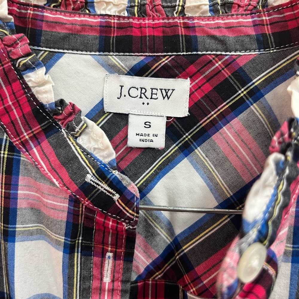 J. Crew Multicolor tartan Plaid button down Shirt with Ruffled collar - Picture 3 of 5